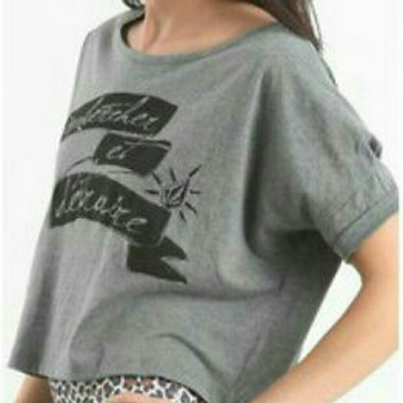 NWT Volcom oversized crop top tee shirt medium grey cuffed sleeves - Picture 3 of 5